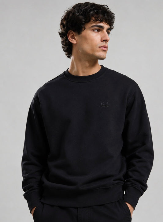 CP COMPANY EMERIZED CREW SWEAT BLACK
