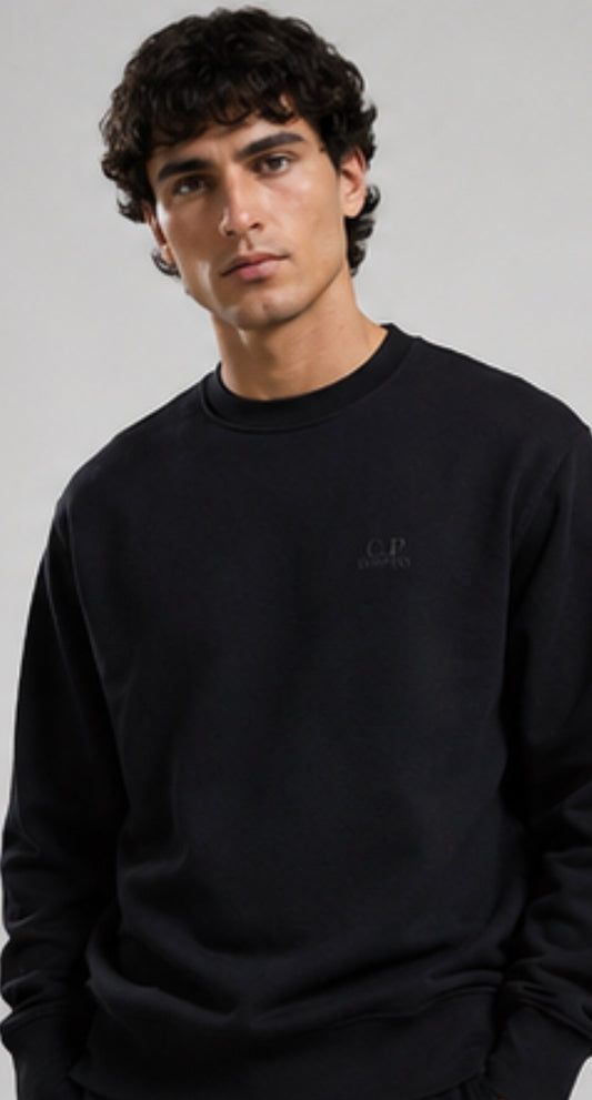 CP COMPANY EMERIZED CREW SWEAT BLACK
