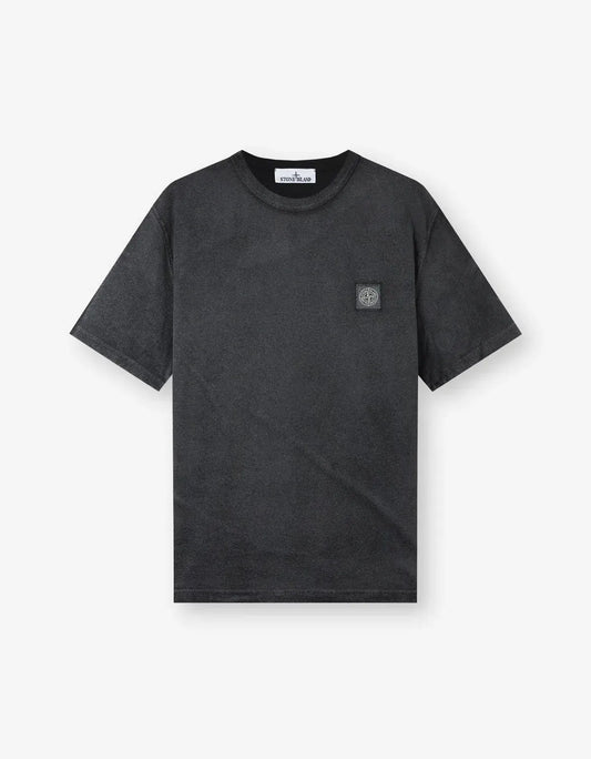 STONE ISLAND BLACK REFLECTIVE GARMENT LAMINATION COMPASS PATCH T-SHIRT
